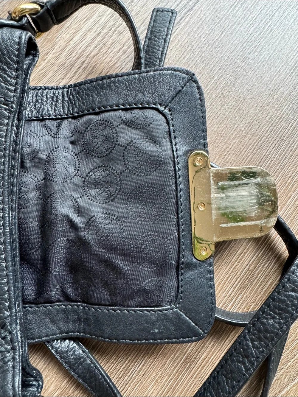 Michael Kors Black Leather Crossbody with Gold-Tone Lock